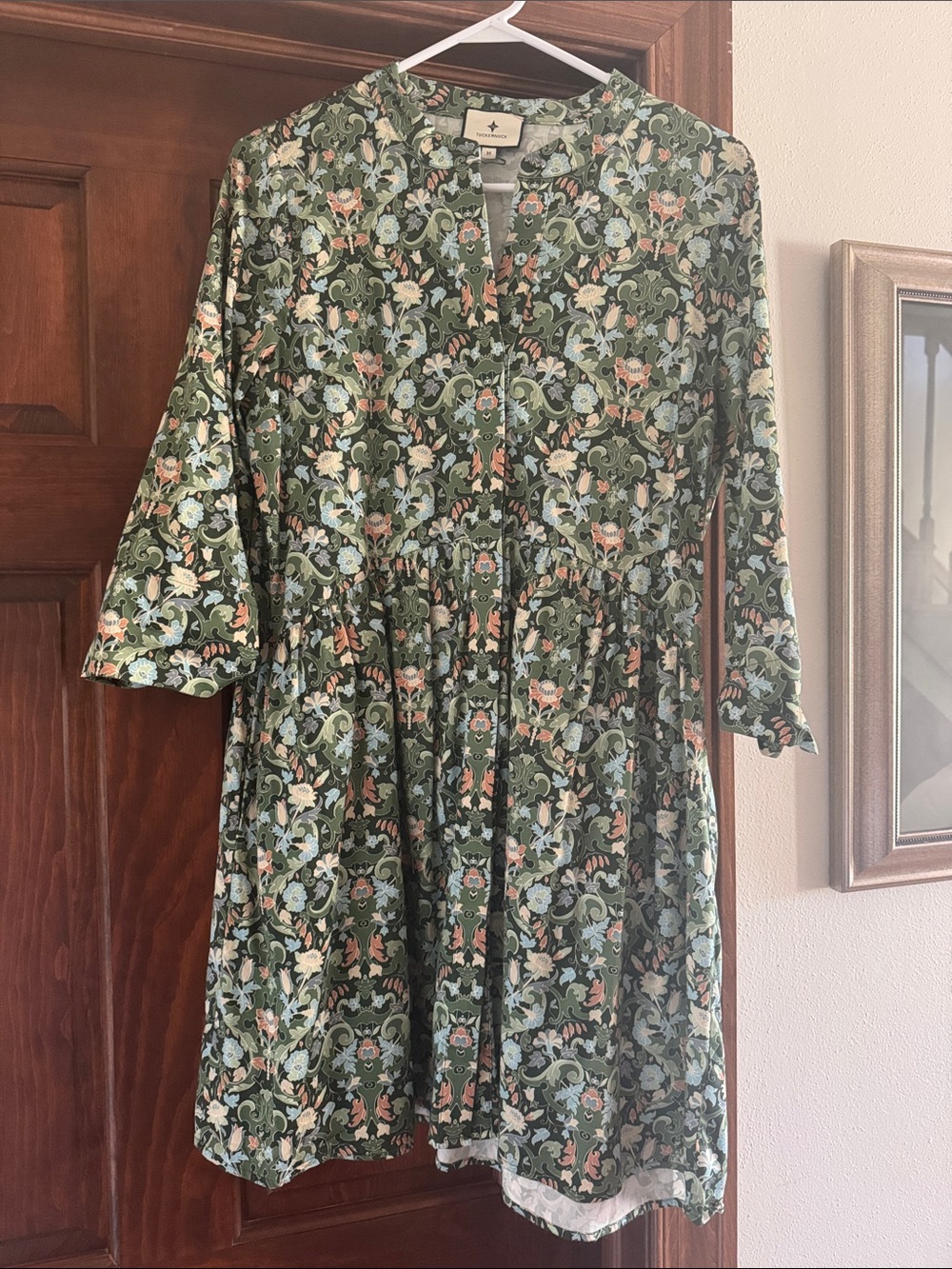 Tuckernuck Green Floral Button-Front Mini-Length Dress